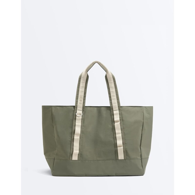 OYSHO Contrast shopper bag in khaki-Green
