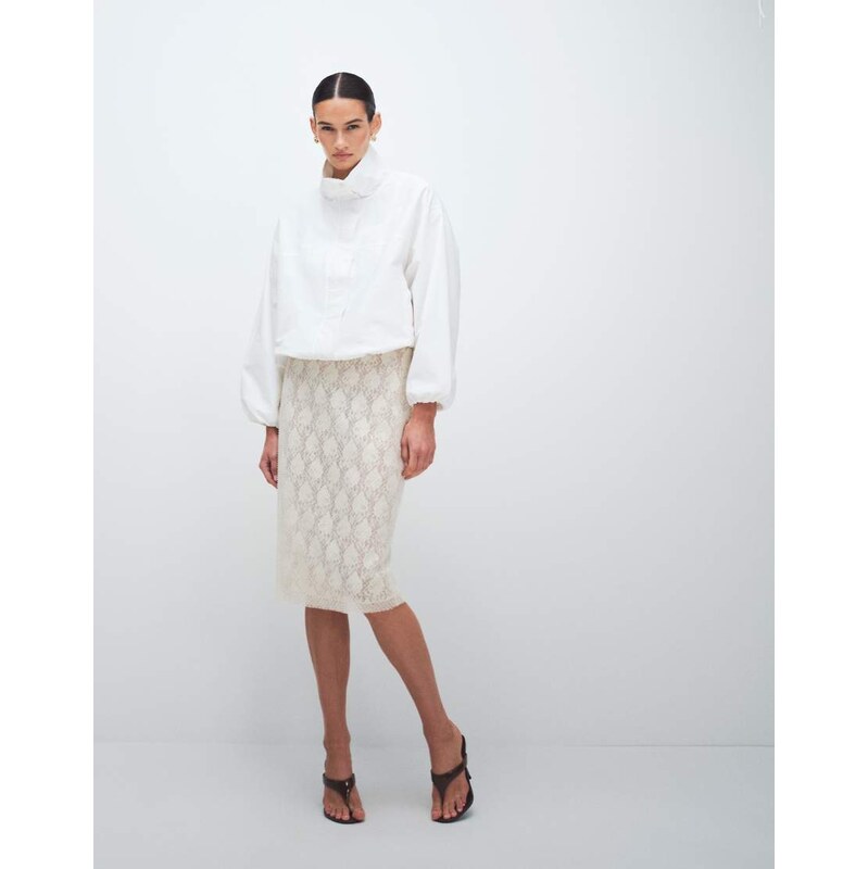 Topshop embellished sequin midi skirt in ivory-White