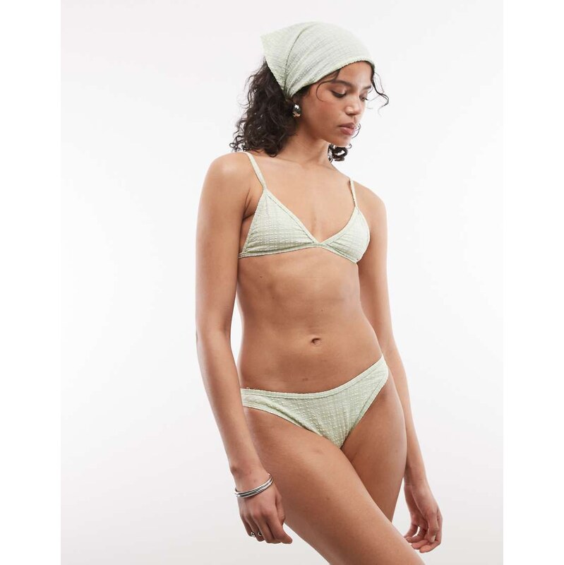 COLLUSION textured check bikini bottom in green-Yellow