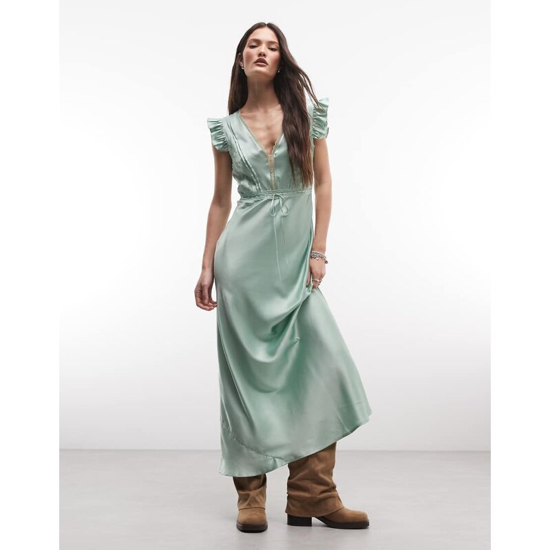 Reclaimed Vintage maxi tea dress with lace inserts and pintucks in 114838001