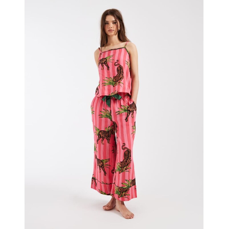 Chelsea Peers tiger foliafe stripe print cami and capri length bottoms 114814413