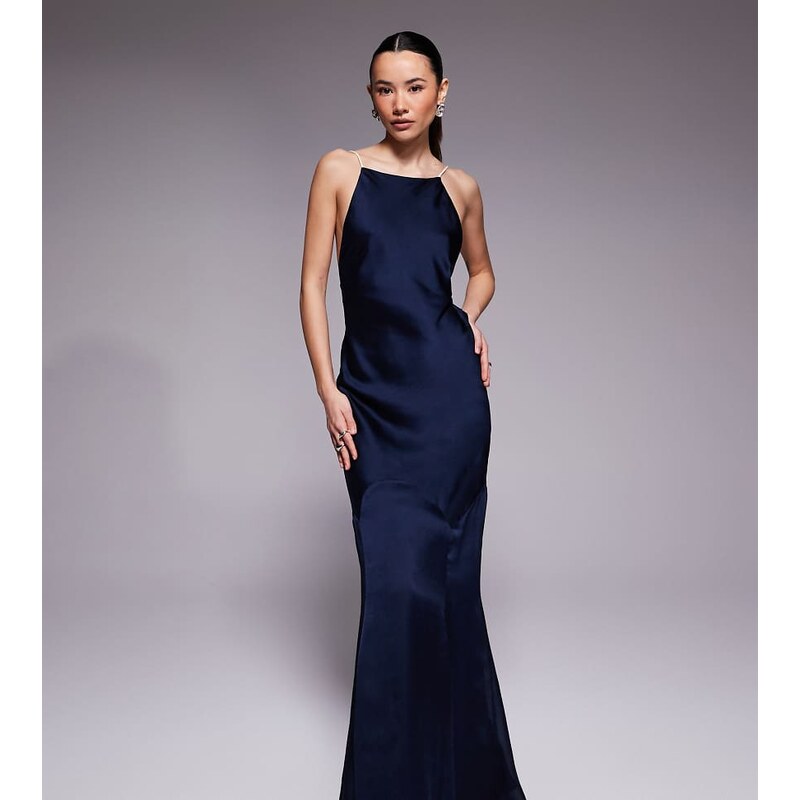 ASOS Petite ASOS DESIGN Petite high neck satin bias fishtail maxi 114814414