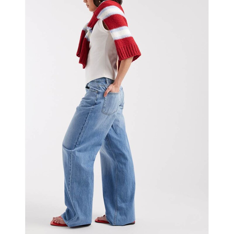 ONLY Maya mid rise wide leg jeans in light wash blue