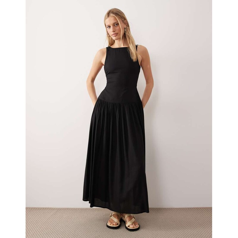 ASOS DESIGN racer maxi sundress with cut out back in black