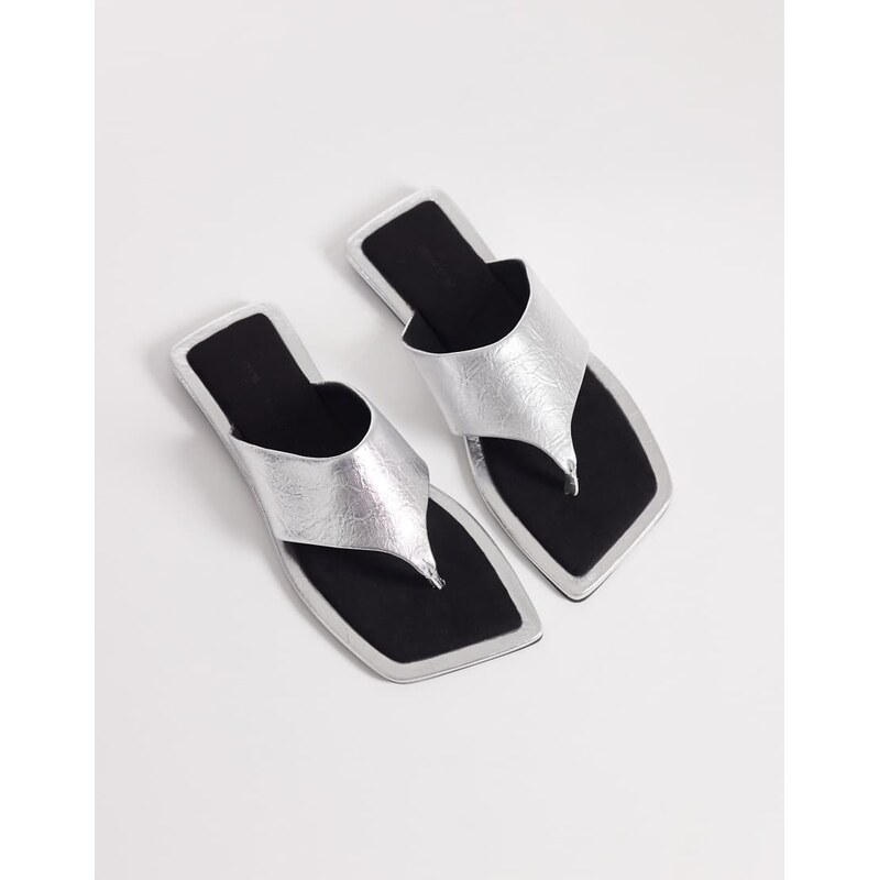 ASOS DESIGN Feline square toe sandal in silver