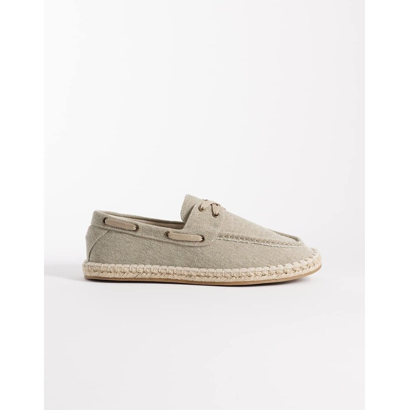 ASOS DESIGN boat shoe espadrilles in khaki canvas-Green