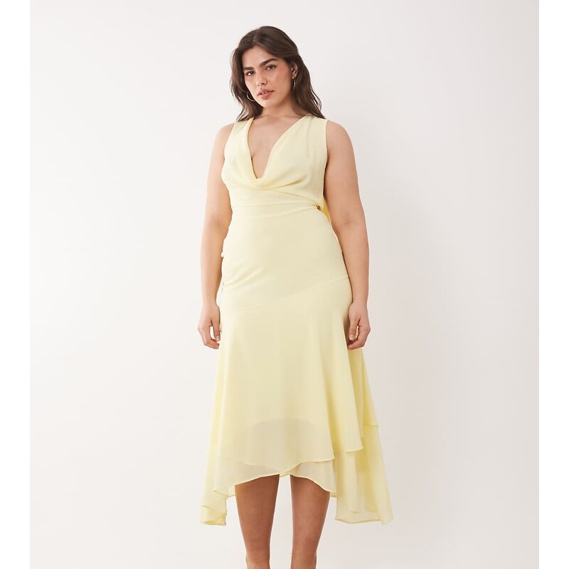 TFNC Plus Bridesmaids chiffon cowl neck scarf detail midi dress