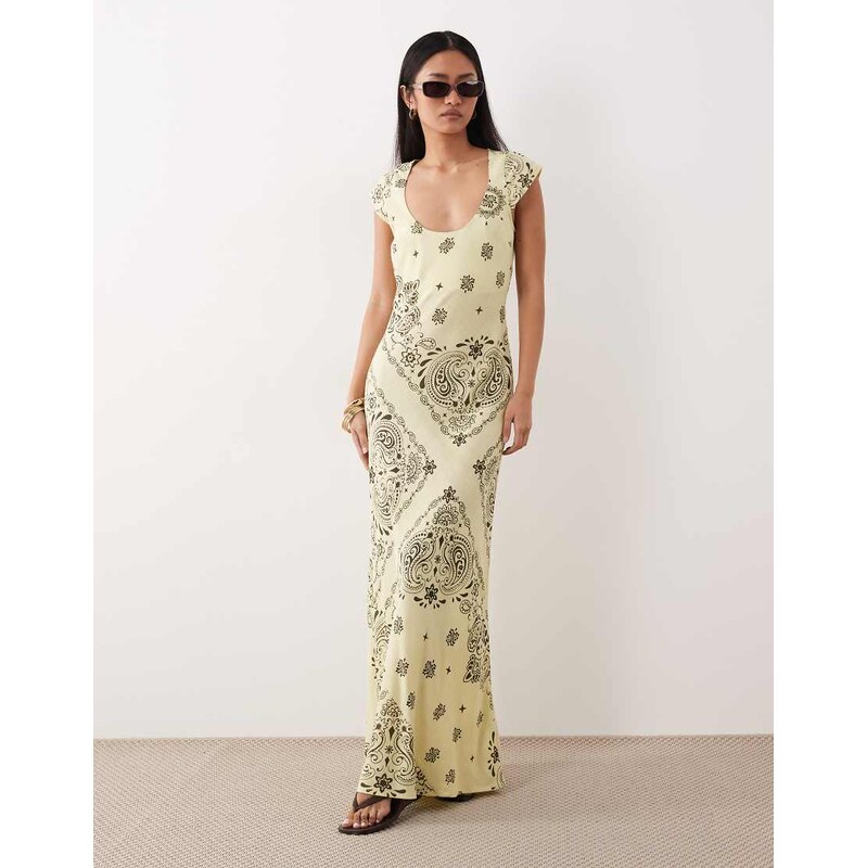 ASOS DESIGN scoop neck bias maxi dress in yellow bandana print