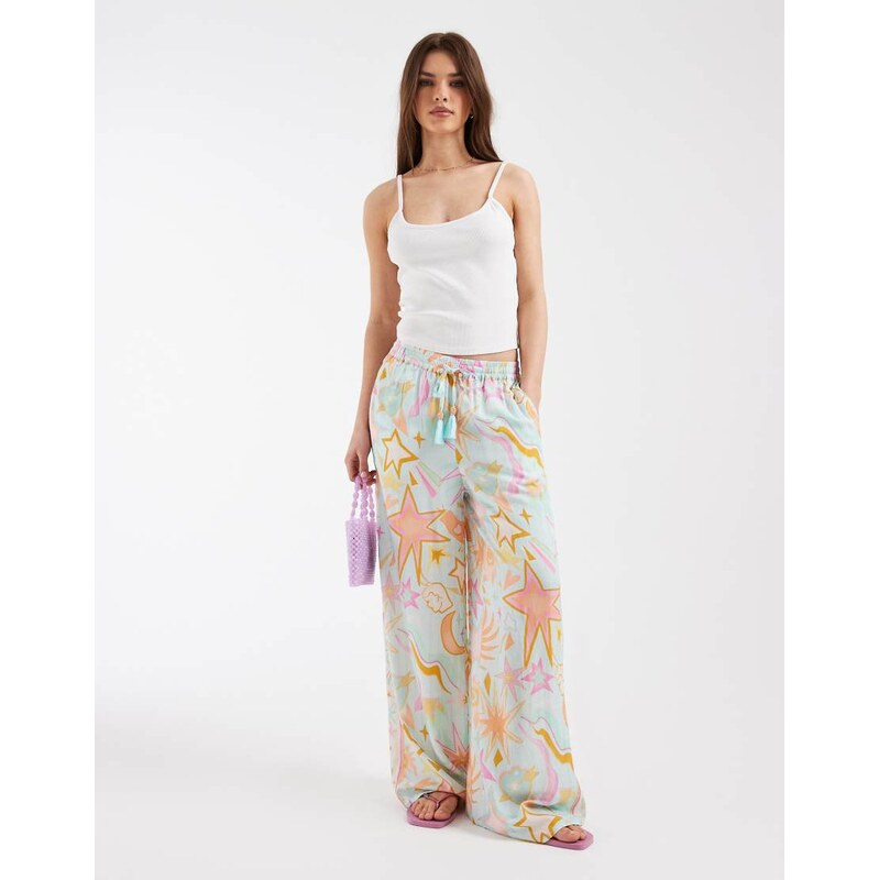 Never Fully Dressed beach trousers in blue sun print