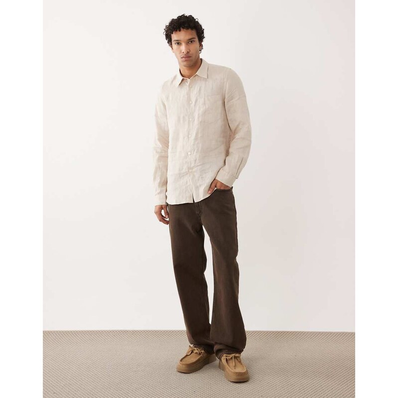 PS Paul Smith long sleeve tailored fit linen shirt in beige
