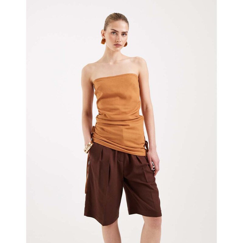ASOS DESIGN tailored bermuda short with linen in brown - BROWN