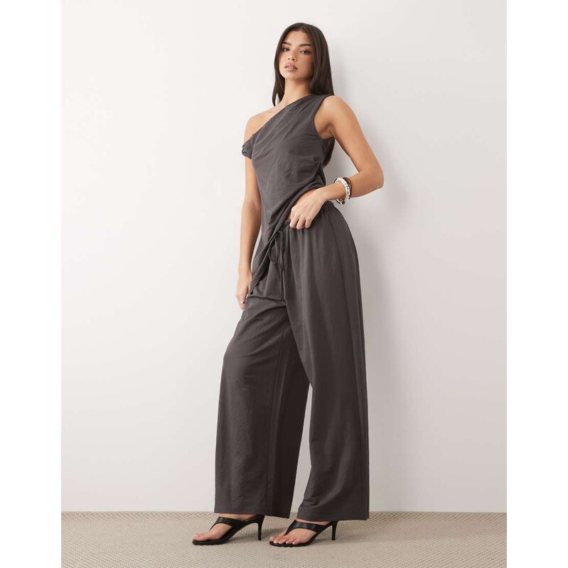 ASOS DESIGN co-ord linen look tie waist wide leg trousers in