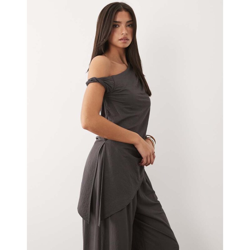 ASOS DESIGN co-ord linen look longline top with asymmetric hem