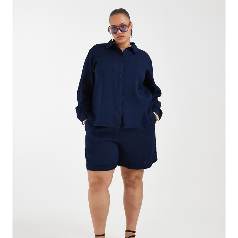 ONLY Curve seersucker shorts co-ord in dark blue