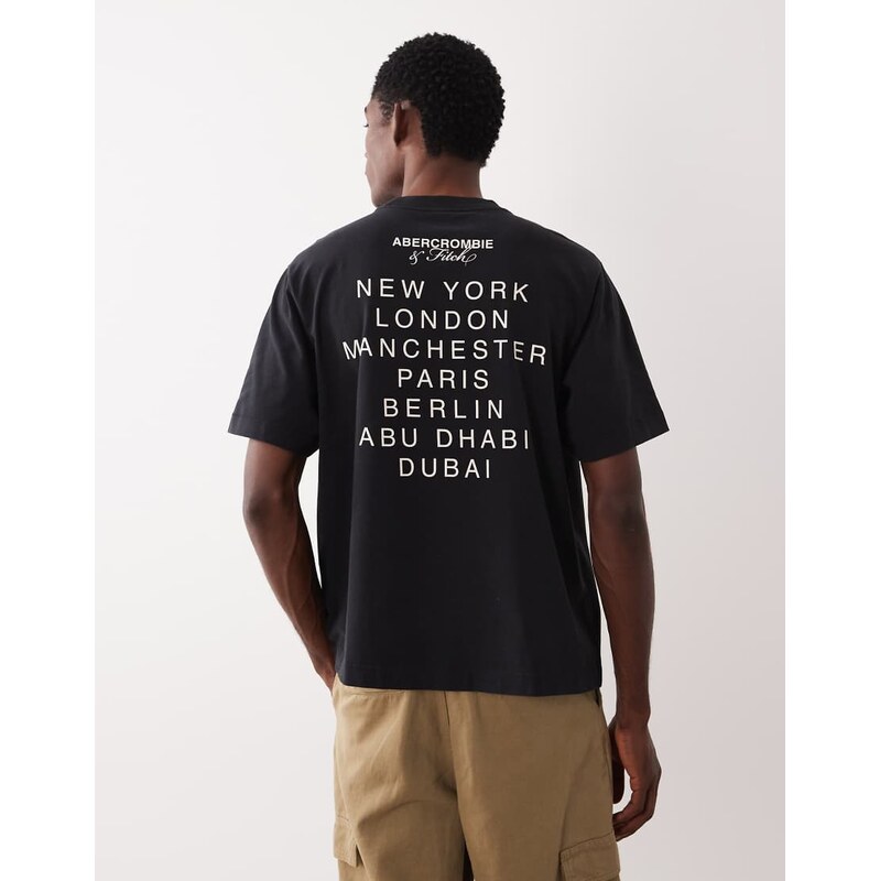 Abercrombie & Fitch city list premium heavyweight t-shirt in black 114814519