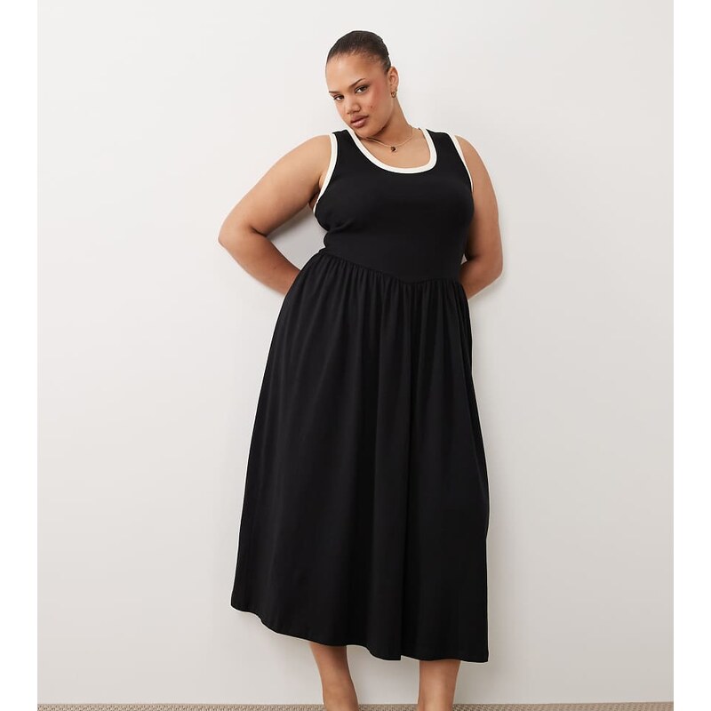 ASOS Curve ASOS DESIGN Curve contrast trim midi dress in monochrome 114814530