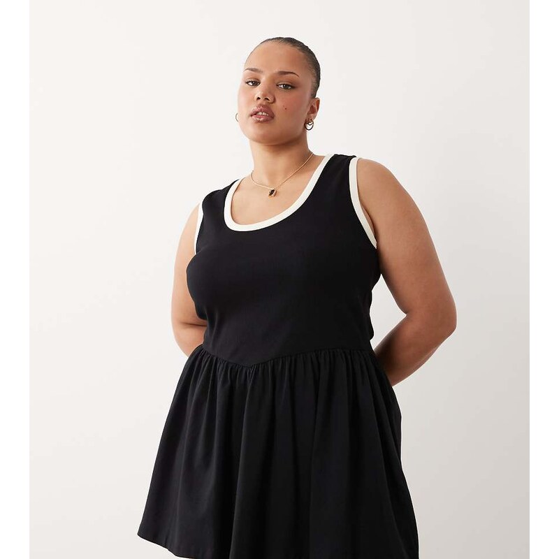 ASOS Curve ASOS DESIGN Curve contrast trim mini dress in monochrome 114822111