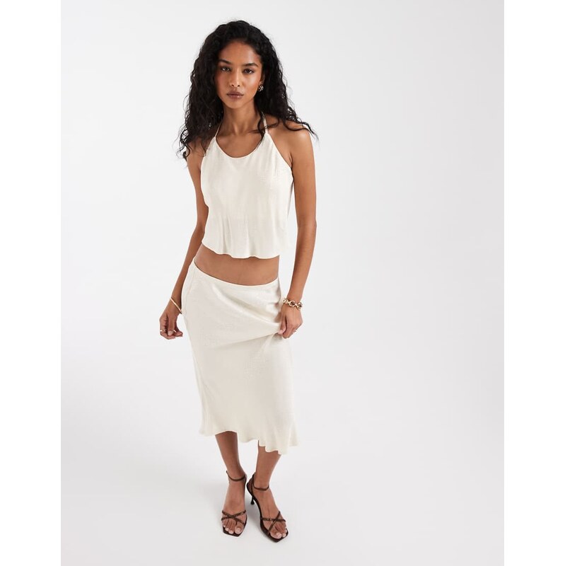 ASOS DESIGN satin jacquard low scoop halter cami top in cream co