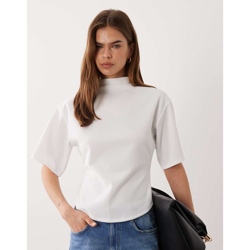 ASOS DESIGN short sleeve with high neck top in white