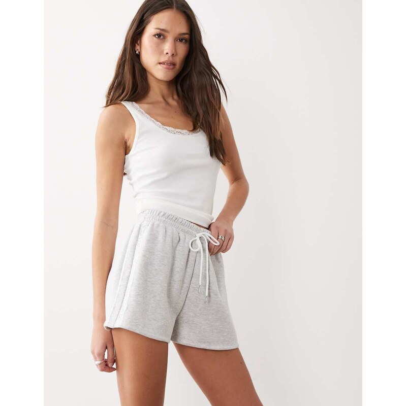 ASOS DESIGN lace side stripe draw string shorts in grey