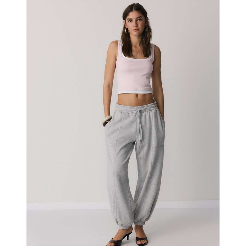 Stradivarius Two-piece effect square neckline top in pastel pink