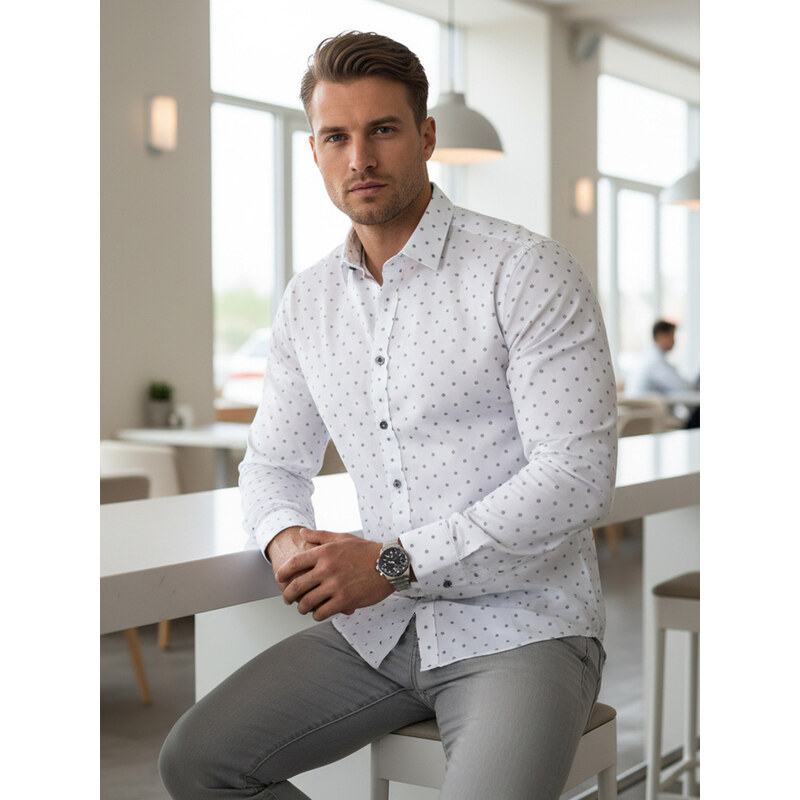 BASIC Pánská slim fit košile se vzorem bílá