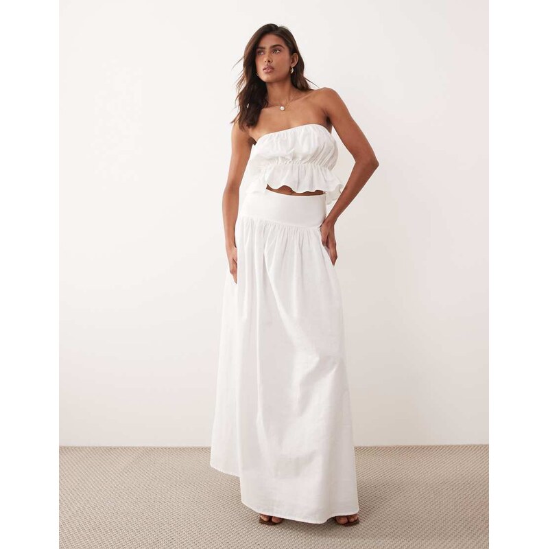 SNDYS linen & cotton blend drop waist maxi skirt co-ord in white 114841217