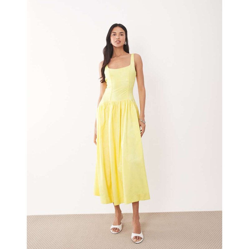 Rare London satin jacquard structured scoop back midaxi dress in