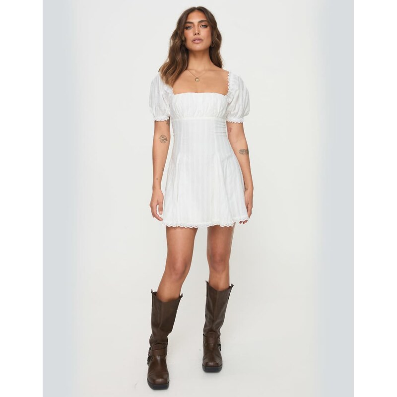 Princess Polly Rabatia puff sleeve lace trim fit & flare mini