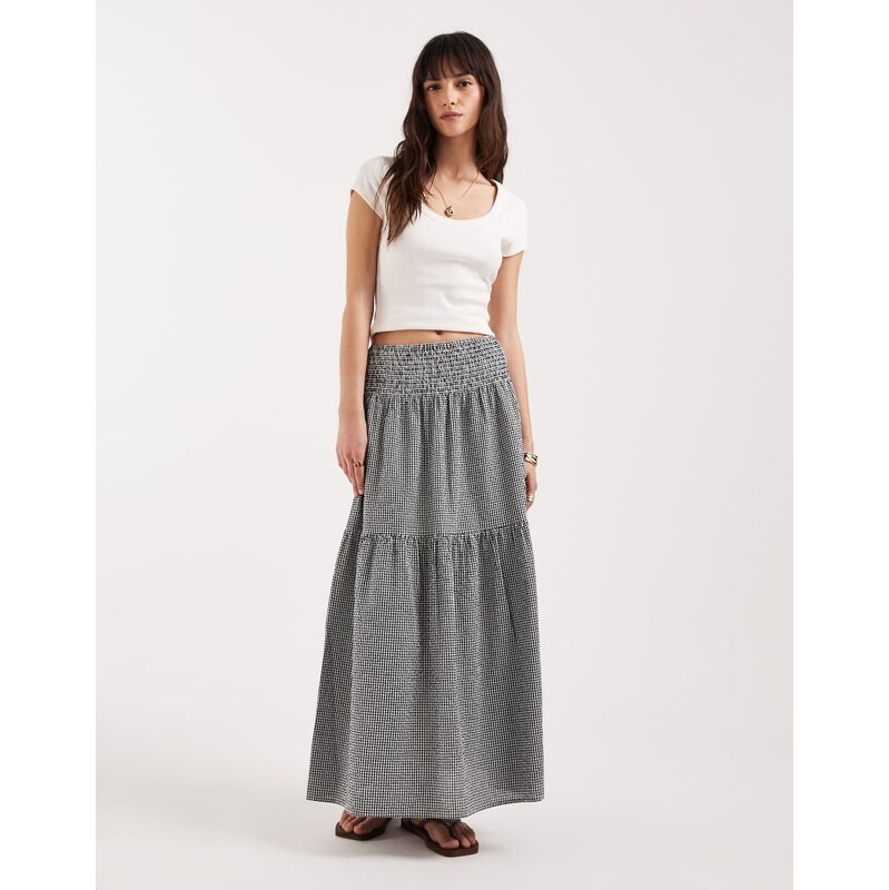 JJXX seersucker gingham maxi skirt in black and white 115087406
