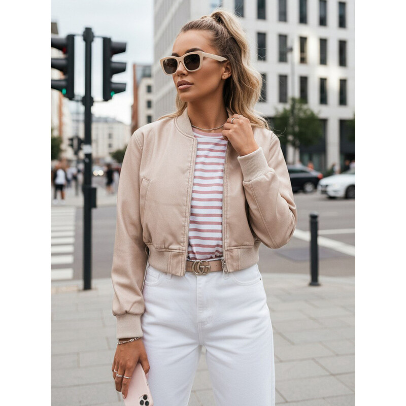 Dámská kožená bunda bomber SANTOL TY4339 béžová - FashionStreet 114814693