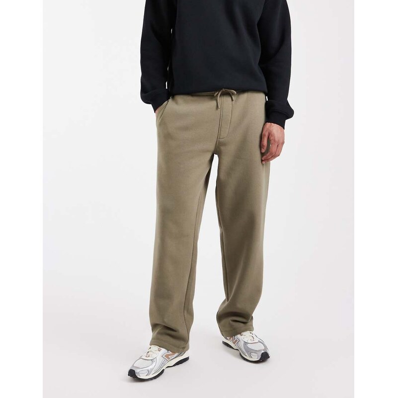 ASOS DESIGN essentials straight leg joggers in khaki-Green