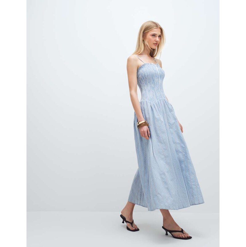 Daisy Street drop waist shirred maxi dress in blue floral
