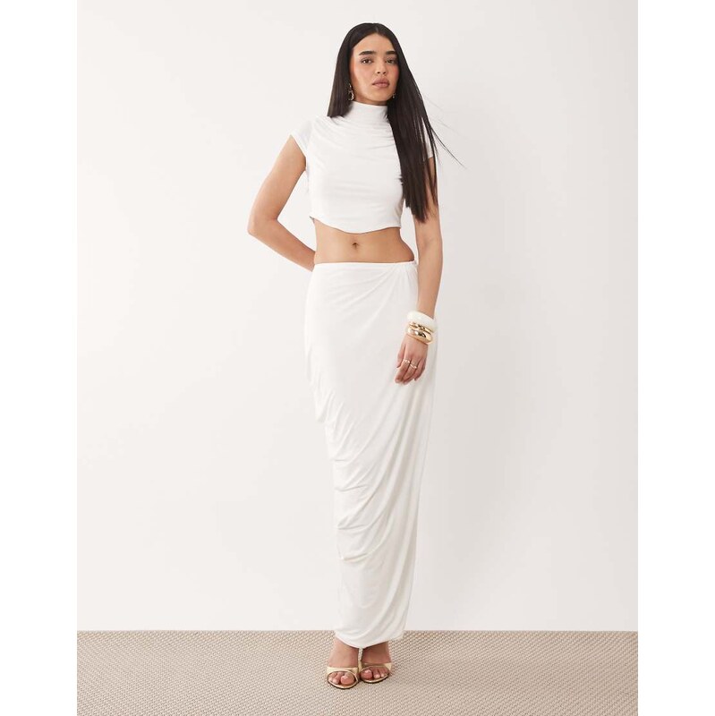 Ruched & Ready sculpting jersey draped maxi skirt co-ord in white 114983964