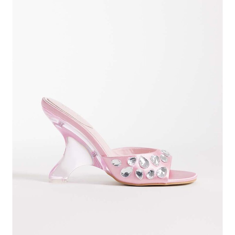 Kaiia exclusive embellished satin heeled sandals in baby pink