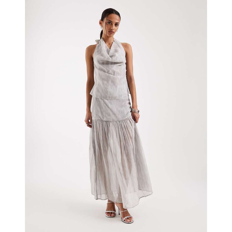 4th & Reckless chiffon drop waist pleat maxi skirt co-ord in blue 114958946