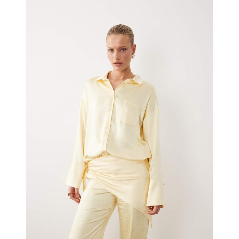 4th & Reckless satin wide cuff pocket front shirt co-ord in lemon 114969430