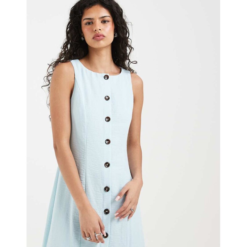Vero Moda linen look button front maxi dress in delicate blue