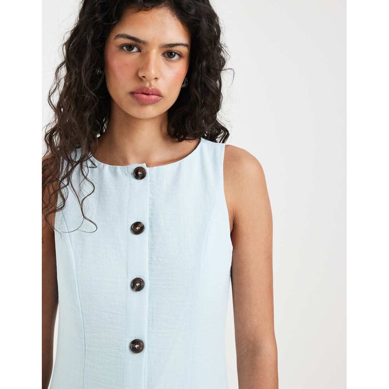Vero Moda linen look button front maxi dress in delicate blue