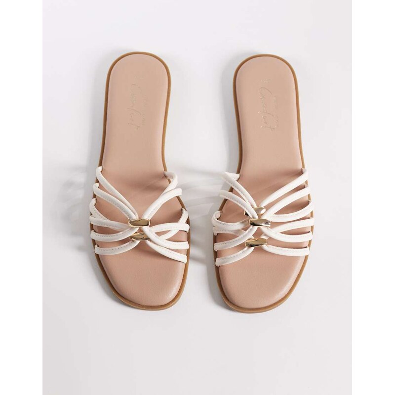 New Look multistrap metal detail flat sandal in cream-White