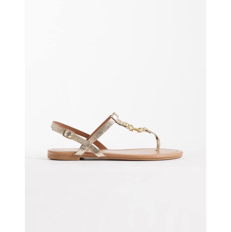 New Look thong metal detail flat sandal in gold