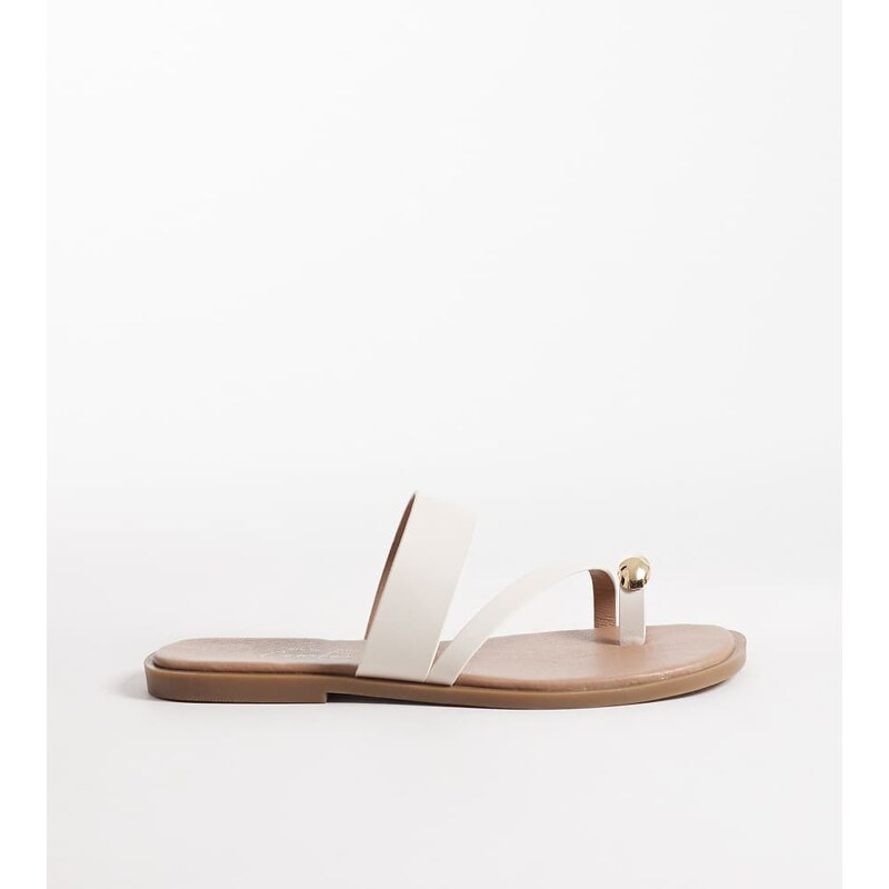 New Look Wide Fit metal toe loop sandal in cream-White 114956449
