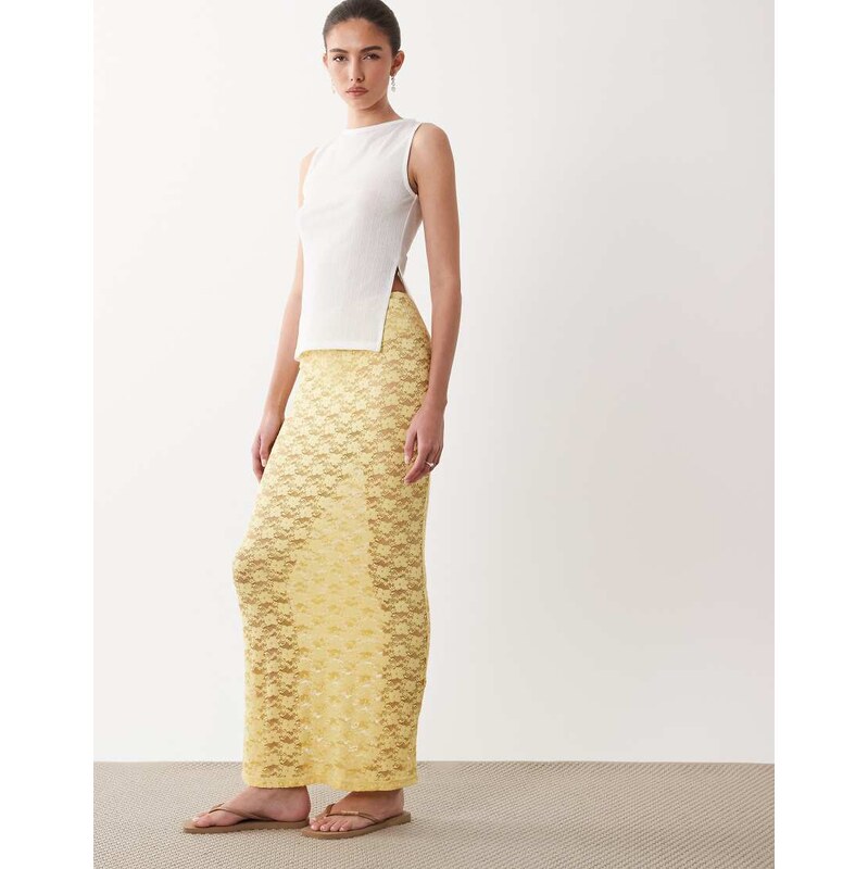 New Look lace column maxi skirt in light yellow