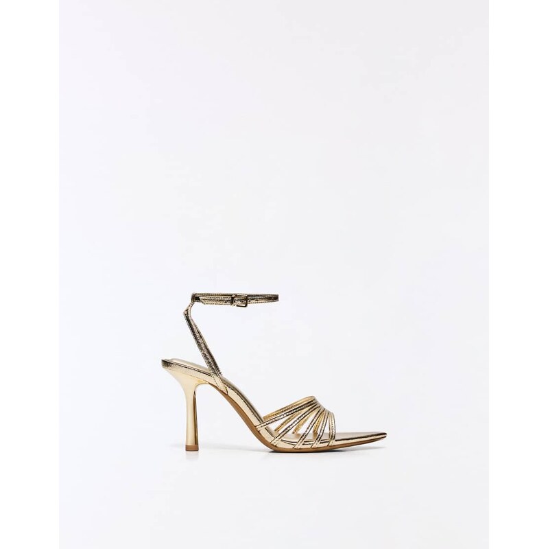 Bershka Multi-strap heeled sandals in gold 114850054