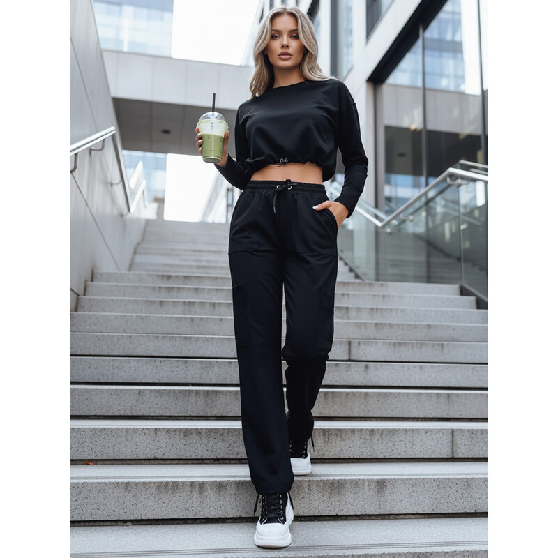 BASIC Černá tepláková souprava s crop mikinou CHARM