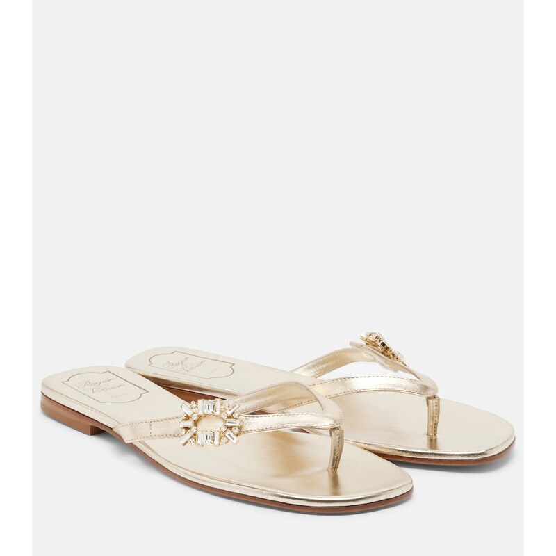 Roger Vivier Embellished metallic leather thong sandals