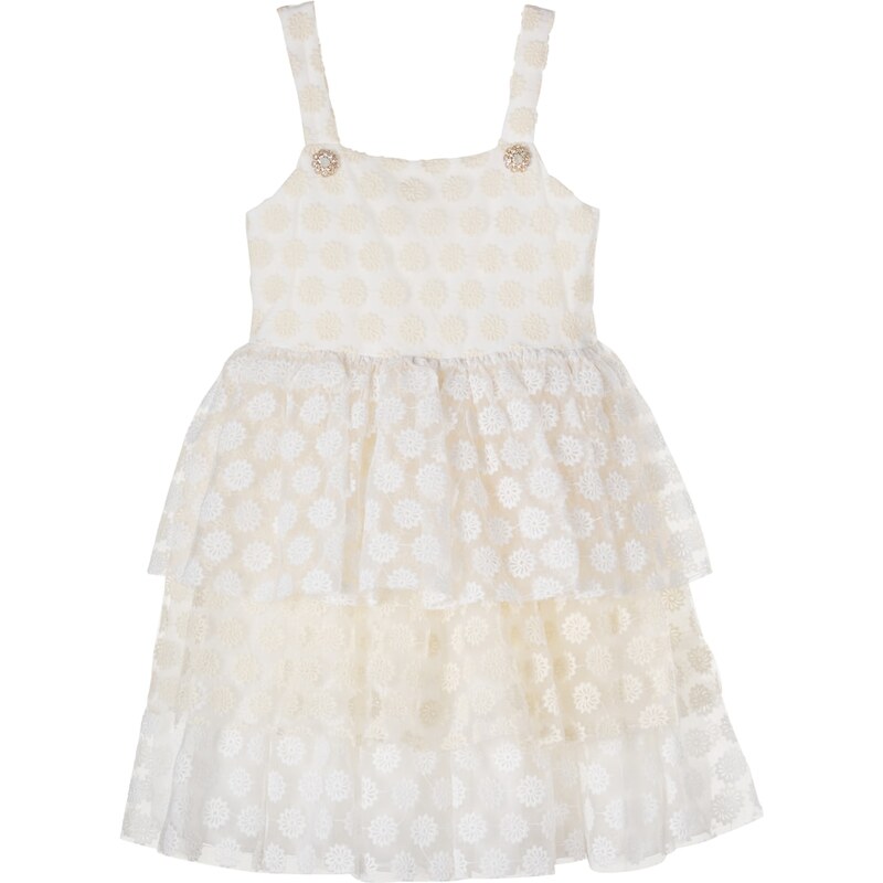Patachou Embroidered ruffled tulle dress