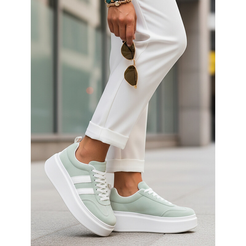 BASIC Dámské kožené sneakersy na platformě mátové