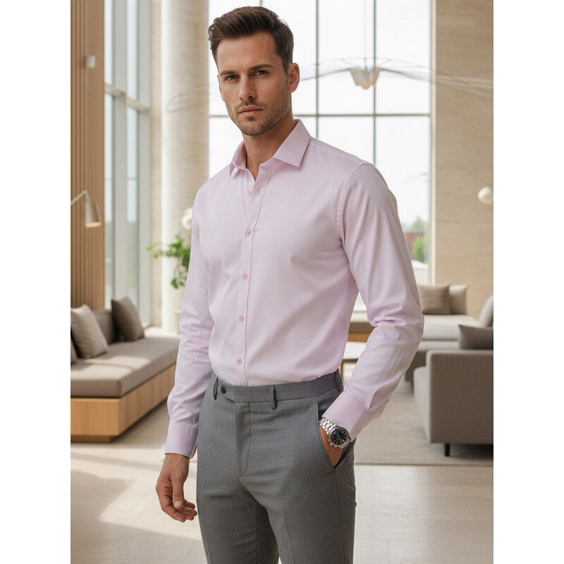 BASIC Pánská slim fit košile elegantní hladká světle fialová