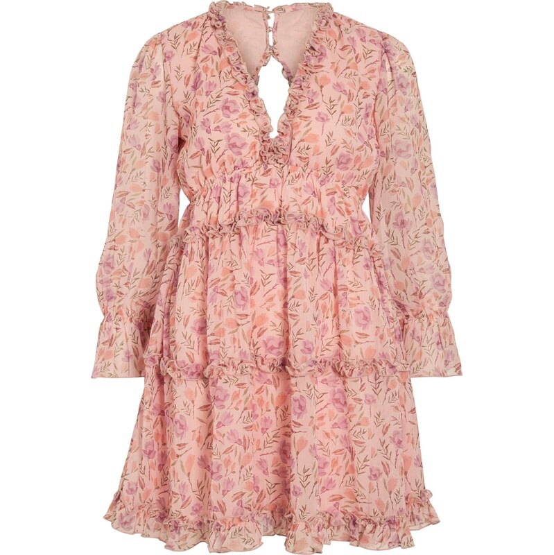 VILA Šaty VIJASMINE khaki / růžová / eosin / starorůžová